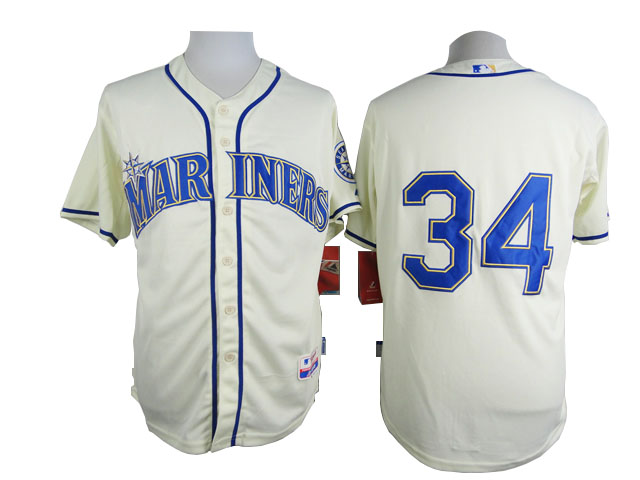 Men Seattle Mariners 34 Hernandez Cream MLB Jerseys